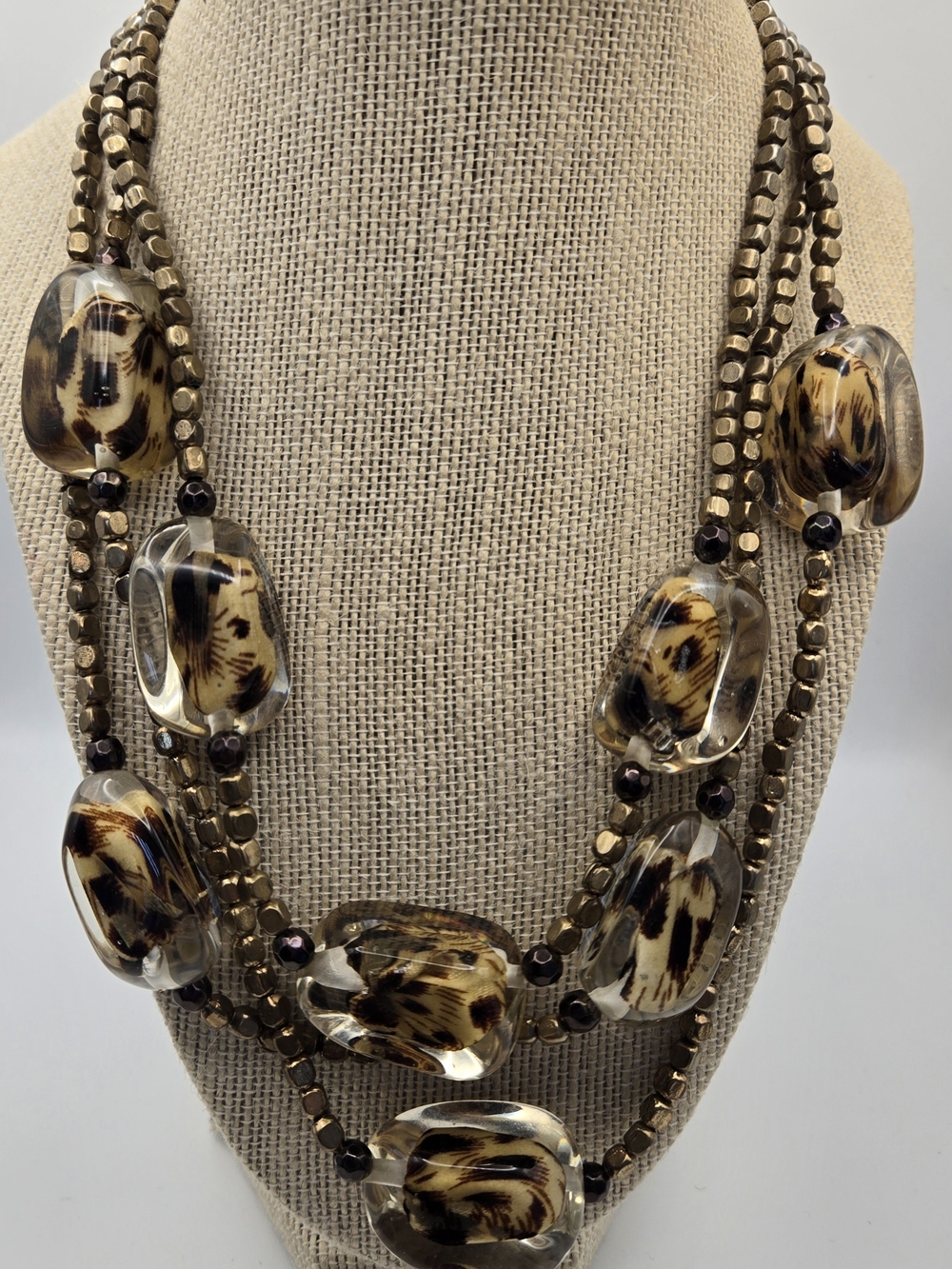Chico's Wild Things Multi-Strand Leopard Animal Print Bead Necklace Jungle Bold